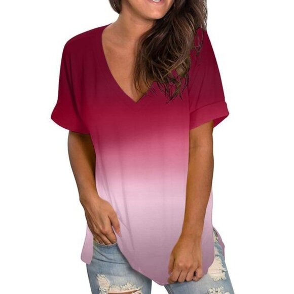 NWT Womens Fashion Casual Gradient V-Neck Short Sleeve Tee Size Small - Picture 1 of 6